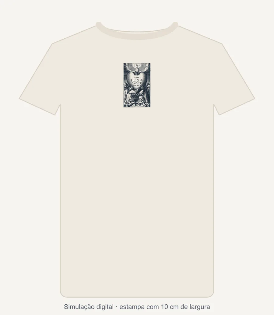 Simulação digital da camiseta off-white com a gravura no peito