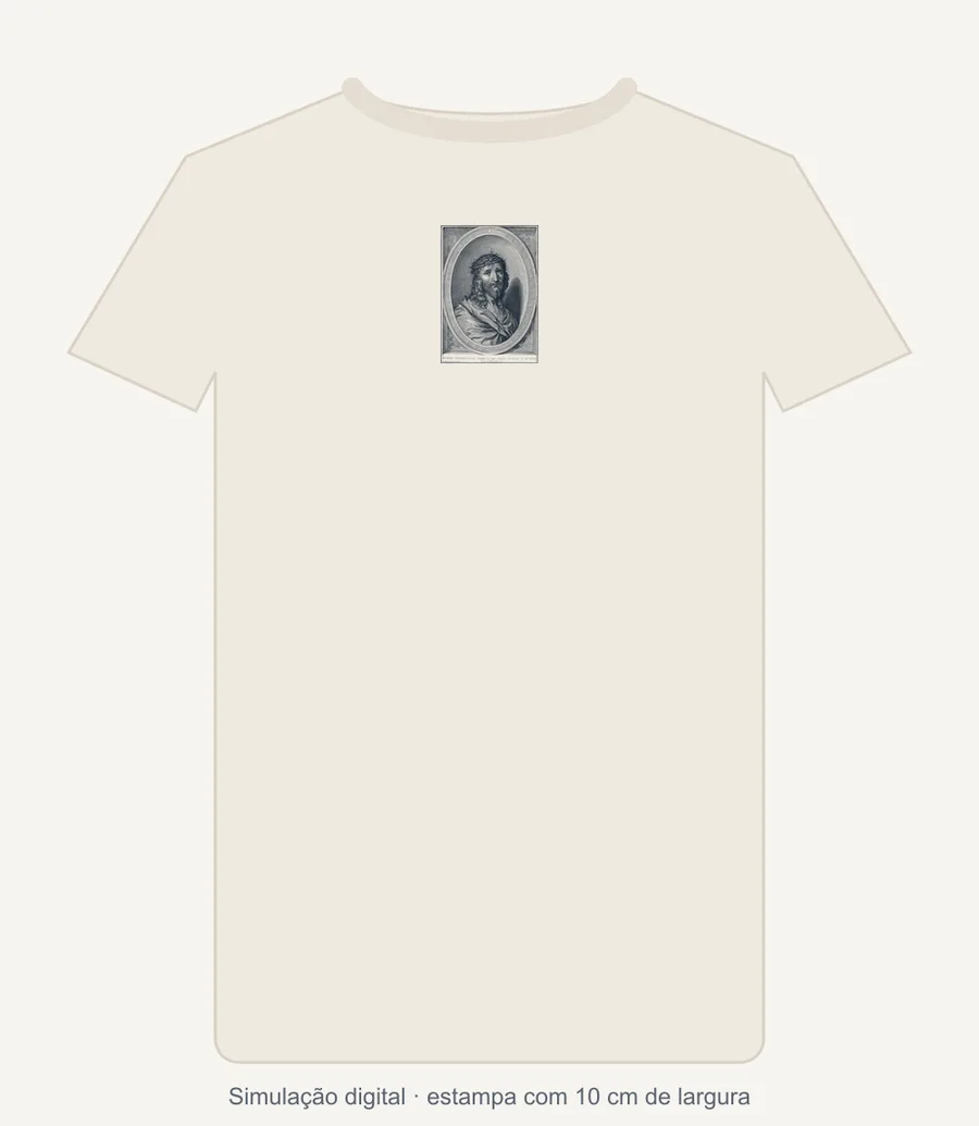 Simulação digital da camiseta off-white com a gravura no peito
