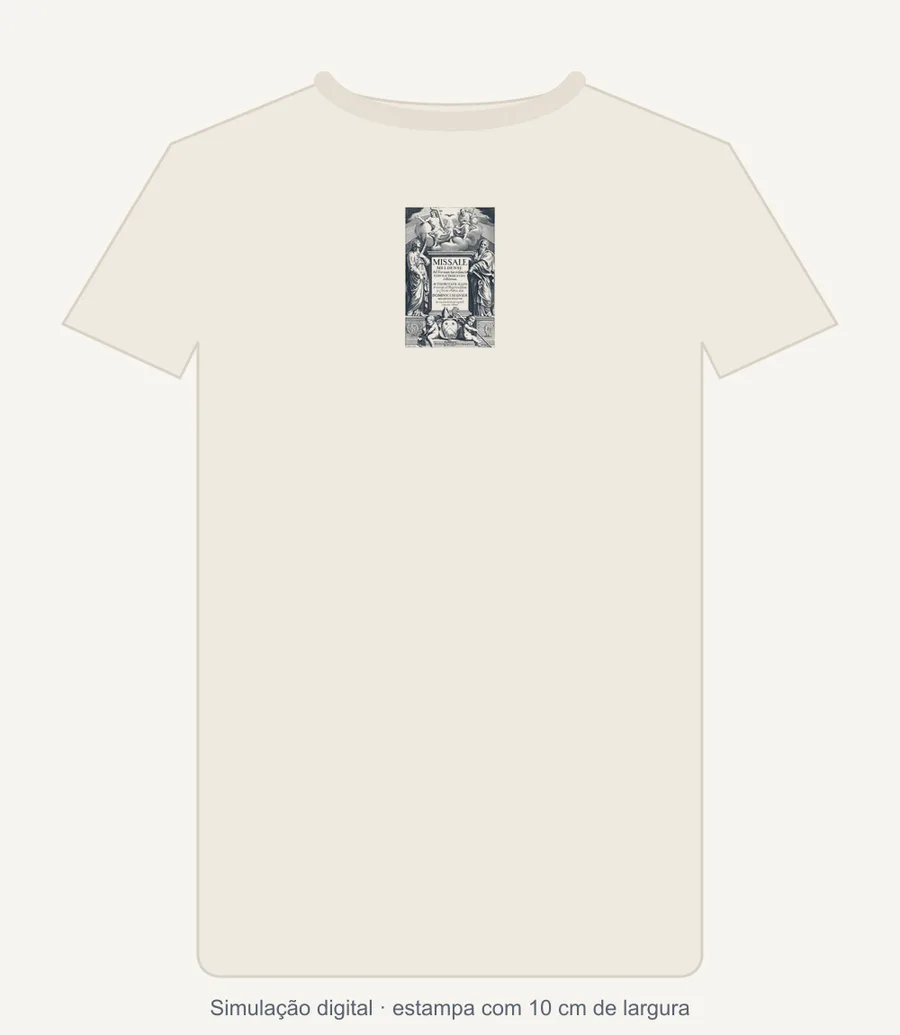 Simulação digital da camiseta off-white com a gravura no peito